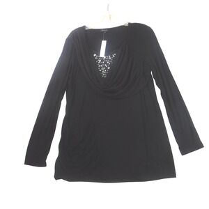 Panitti Black Long-Sleeve Draped Tunic with Embellished Yoke NWT Large